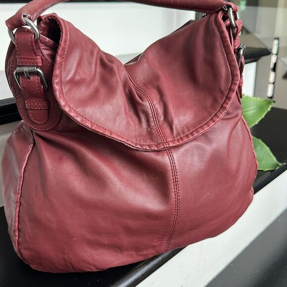 J.Jill Berry Red Genuine Leather Shoulder Bag Purse | Slouchy Soft Hobo Handbag - Picture 6 of 12